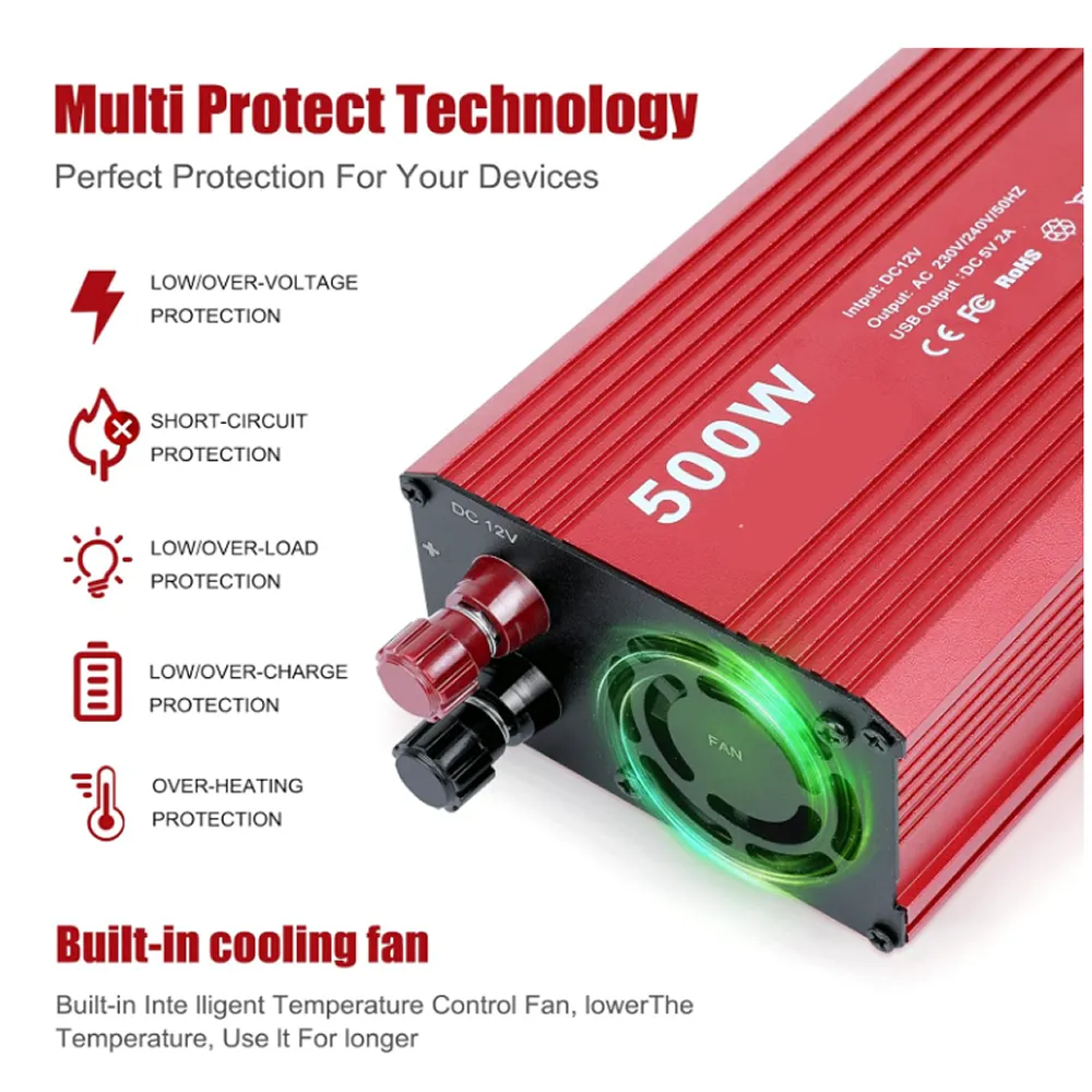 12V-500W Heavy Duty High Generating Car Power Inverter M24-4-6