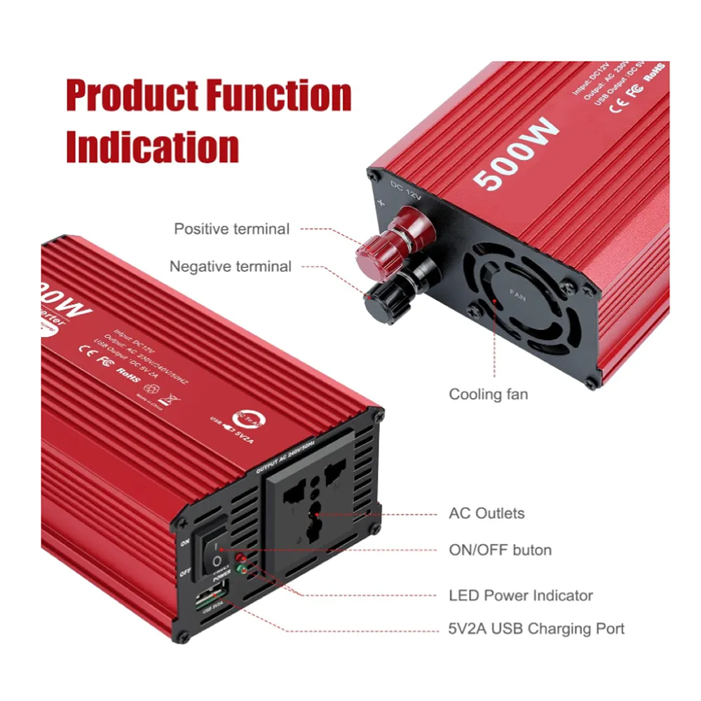 12V-500W Heavy Duty High Generating Car Power Inverter M24-4-6