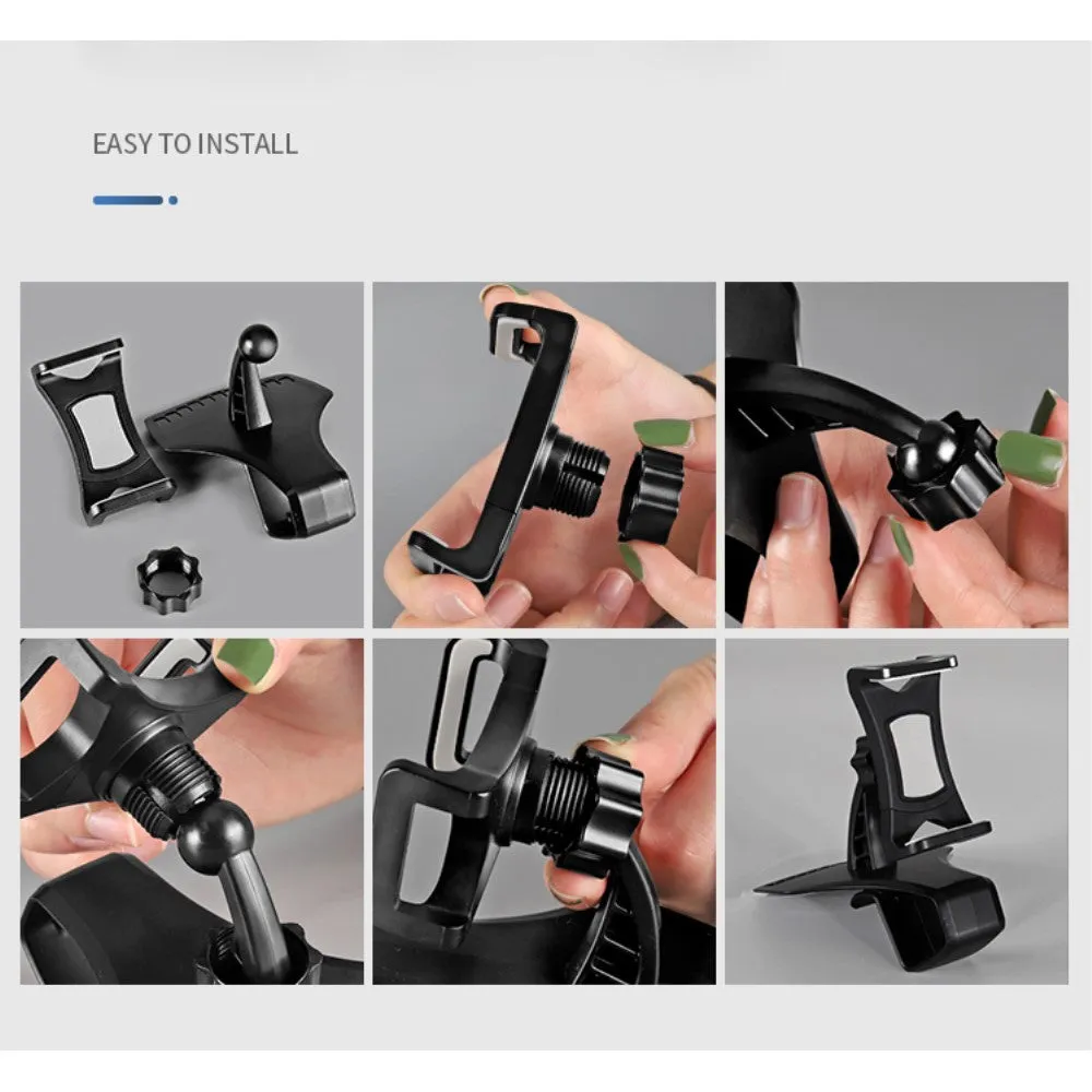 3 in 1 Car GPS Smartphone Holder: Dashboard / Visor Clamp   AC Grid Clip for Energy Sistem Energy Phone Pro Qi - Black