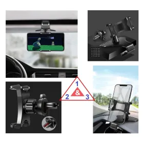 3 in 1 Car GPS Smartphone Holder: Dashboard / Visor Clamp   AC Grid Clip for Energy Sistem Energy Phone Pro Qi - Black
