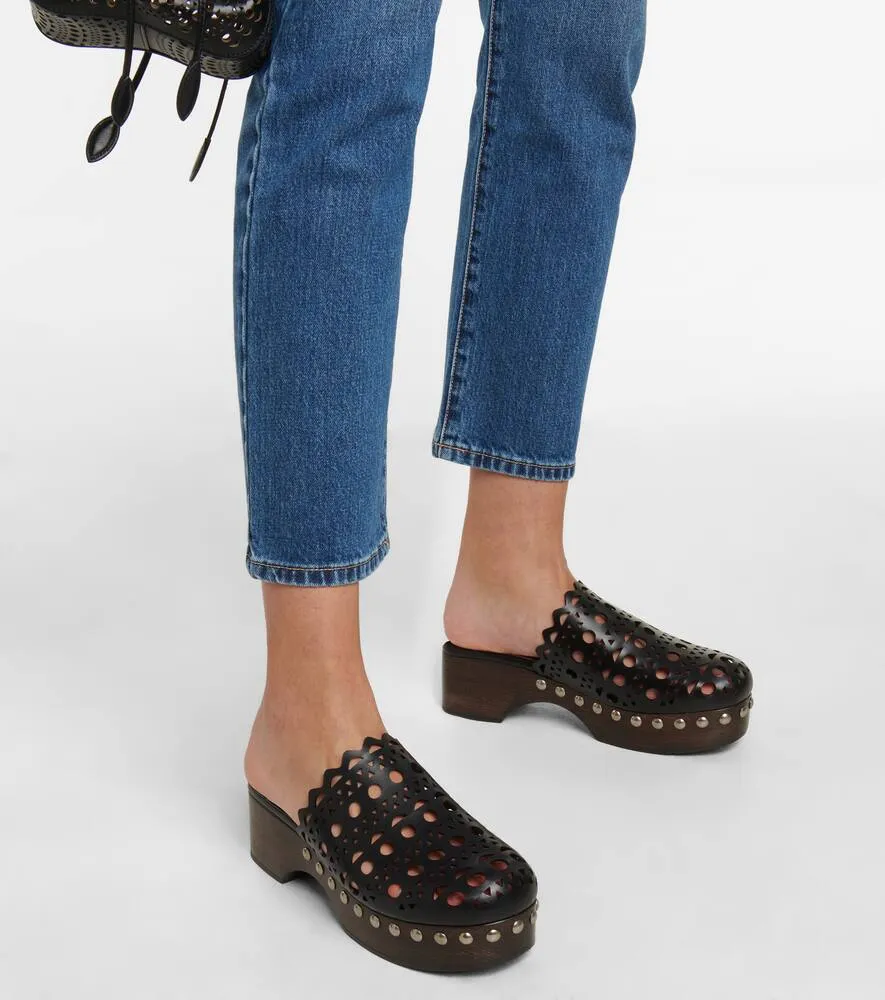 Alaia Laser-cut leather clogs
