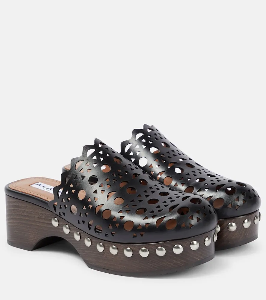 Alaia Laser-cut leather clogs