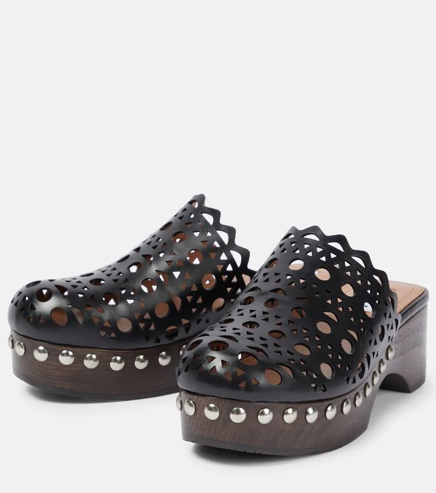 Alaia Laser-cut leather clogs
