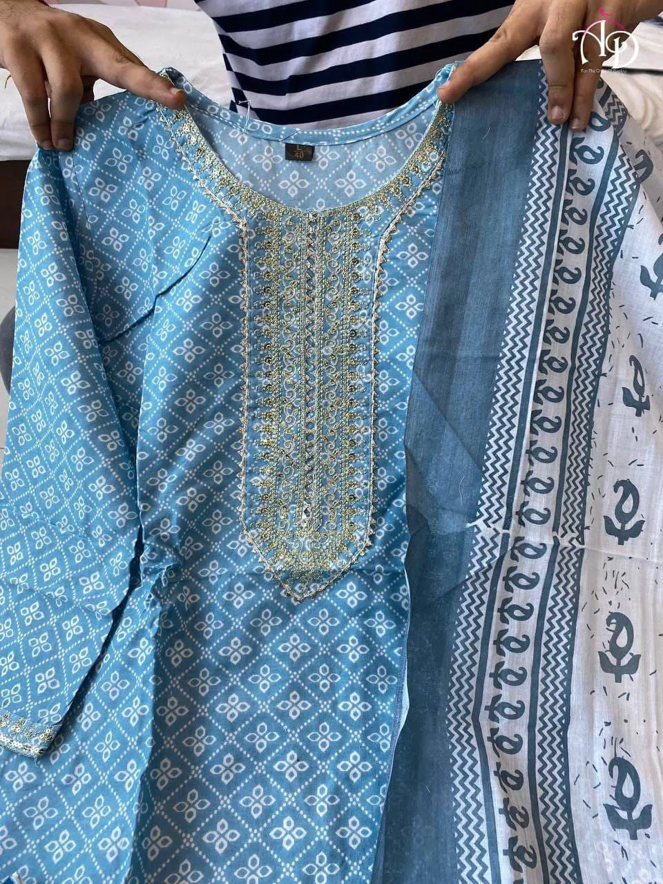 Beutiful Winter Pastel Colored Handblock Printed Kurti Pant Set 