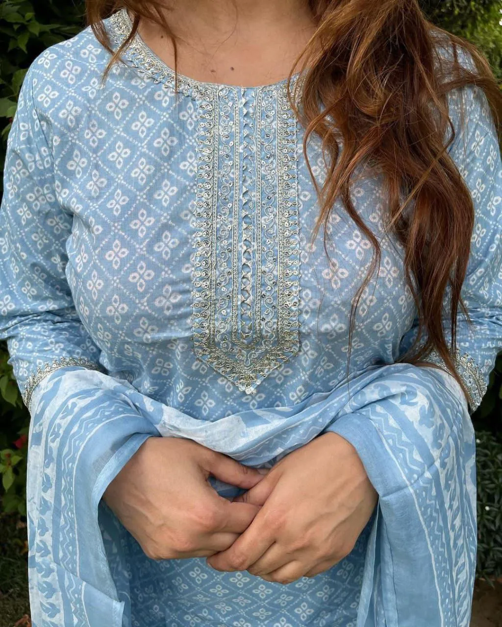 Beutiful Winter Pastel Colored Handblock Printed Kurti Pant Set 