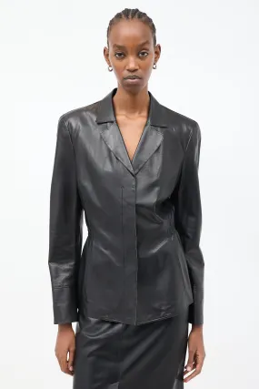 Black Leather Elasticized Waist Blazer