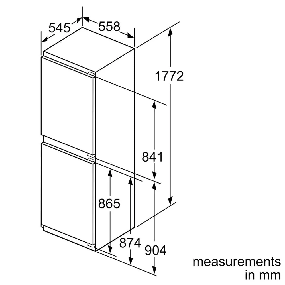 BOSCH KIN85AF30G Built-in Fridge Freezer, Freezer at Bottom, Flat Hinge- 55.8cm Wide