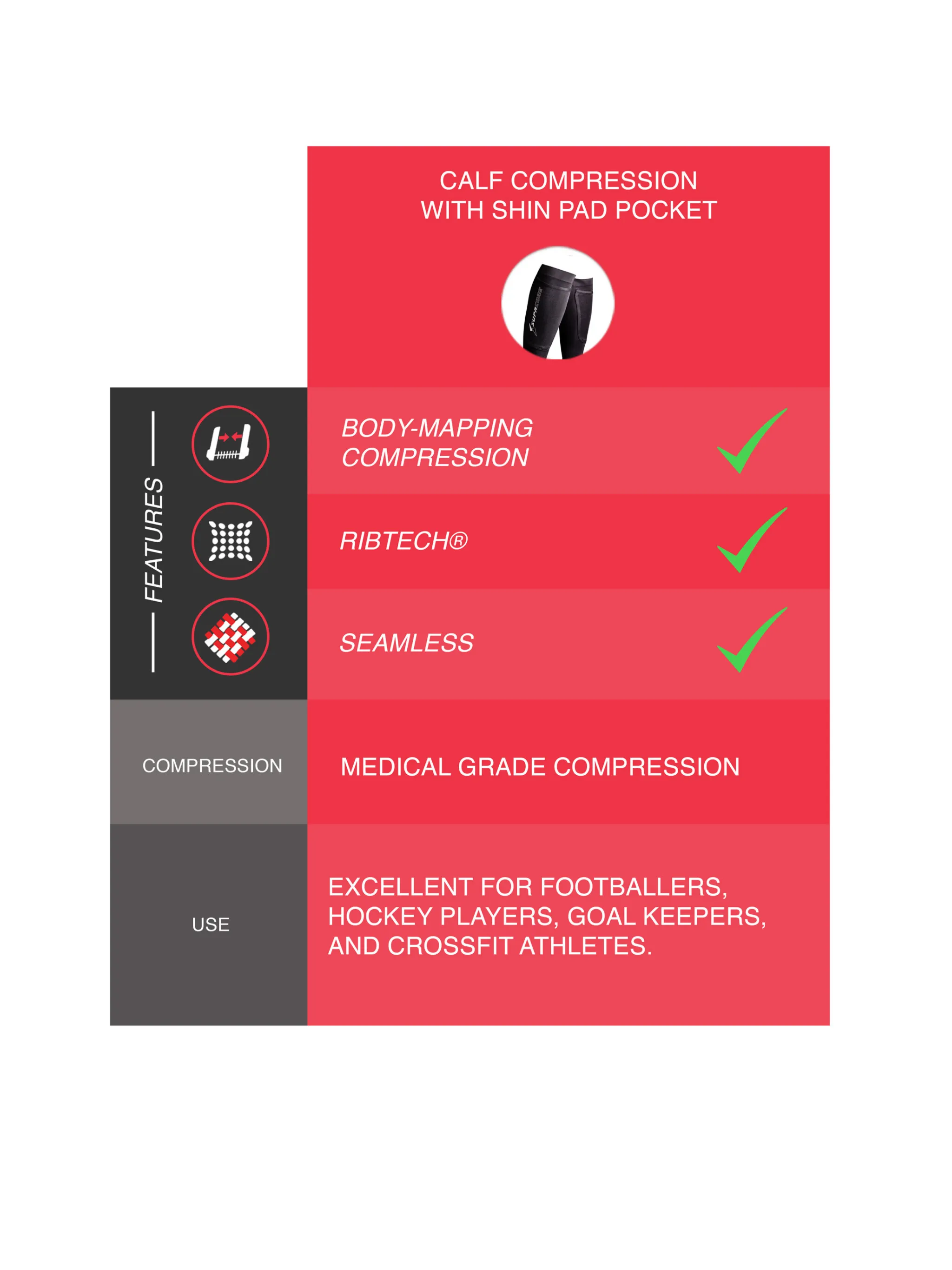 Calf Compression with Shin Pad Pocket