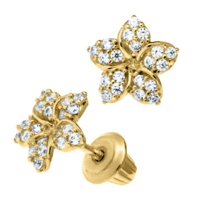 Flower CZ Stud Earrings 14K