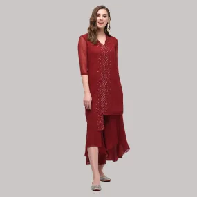 Maroon Georgette Tunic Wiith Sequins Front Embroidery