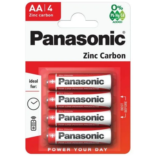 Panasonic Zinc Carbon AA Battery 4 Pack - Case of 12