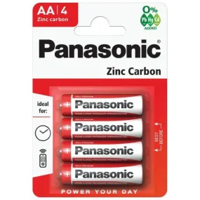 Panasonic Zinc Carbon AA Battery 4 Pack - Case of 12