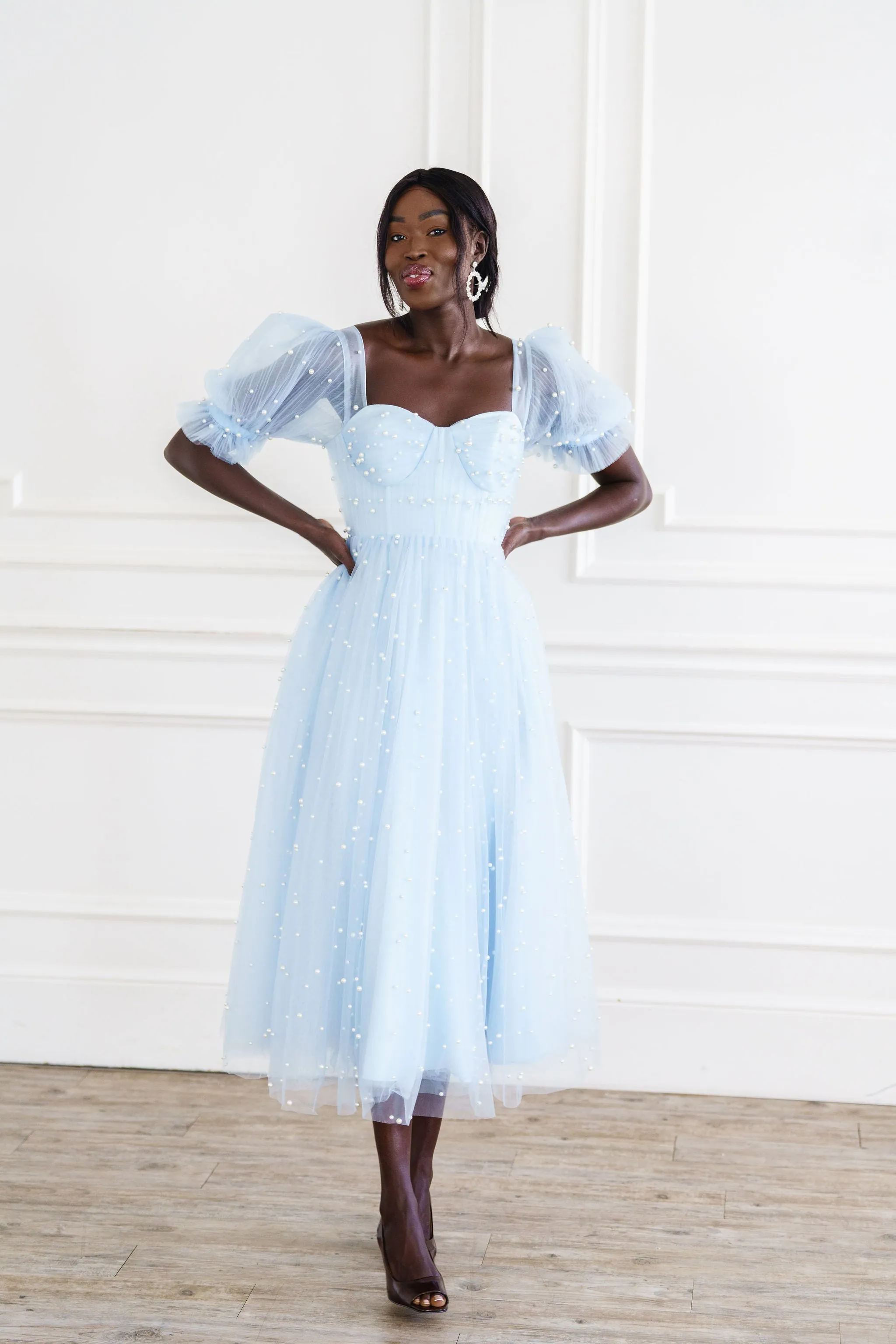 Pearl Midi Dress - Light Blue
