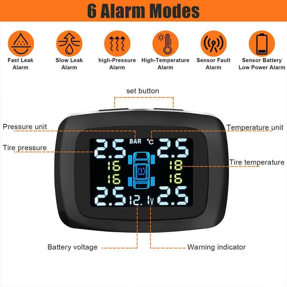 Tire Pressure Monitoring System 0-3.5 Bar Solar USB Tpms Wireless