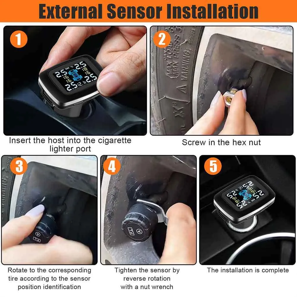 Tire Pressure Monitoring System 0-3.5 Bar Solar USB Tpms Wireless
